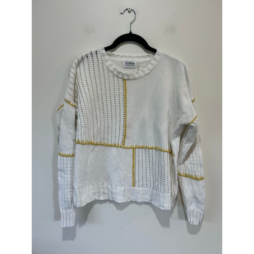 27 Miles white cotton knit sweater womens S patterned knit